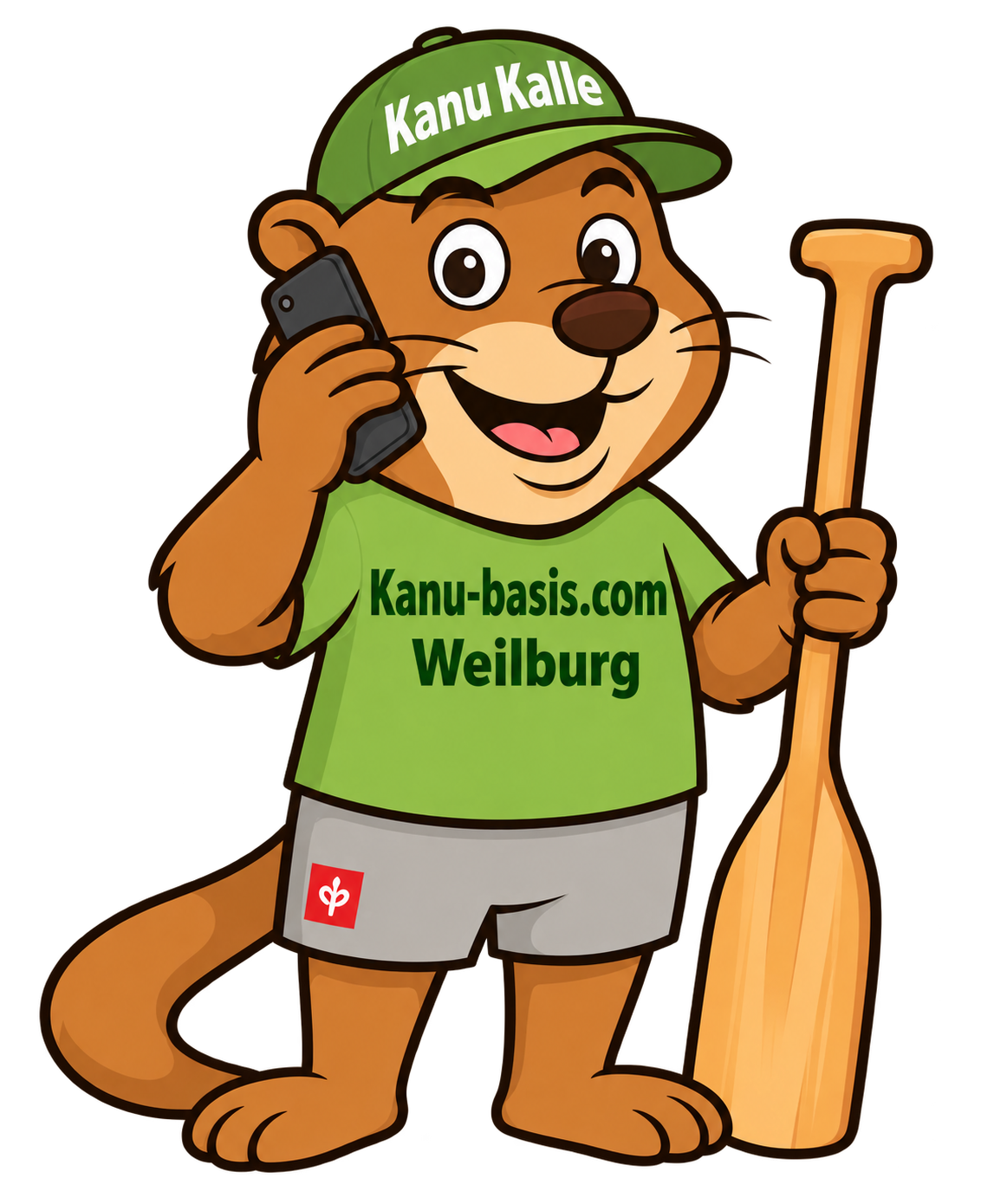 Kanu Kalle mit Telefon und Paddel