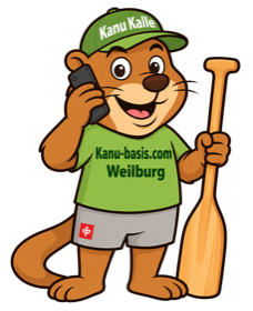 Kanu Kalle mit Telefon und Paddel